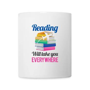 Lesen bringt dich überall hin andere Welt Hobby - Tasse - Weiß - Vorne
