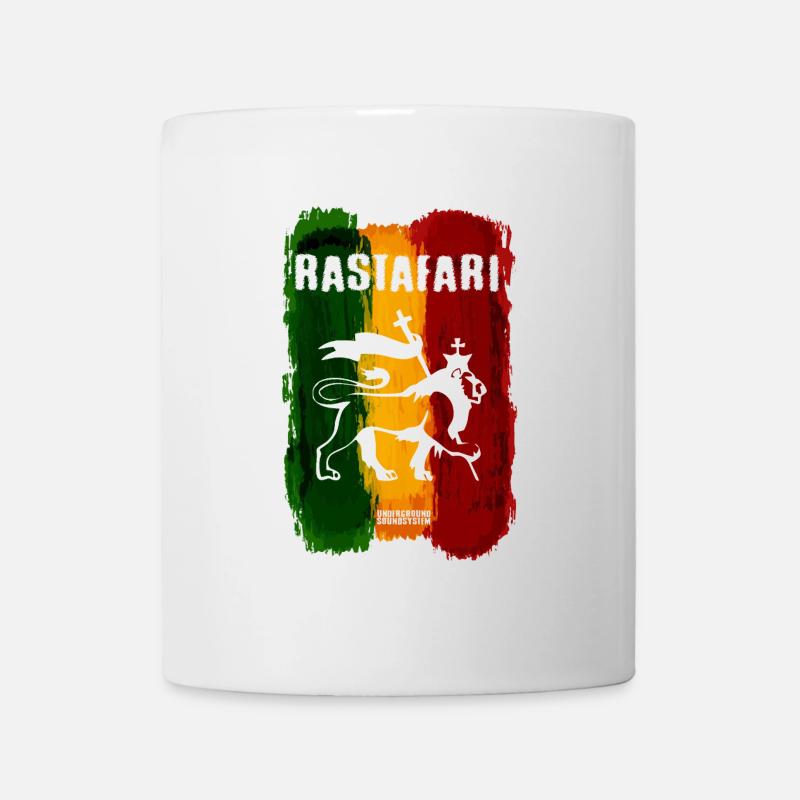 Rastafari Löwe auf Regenbogenstreifen - Tasse - Weiß