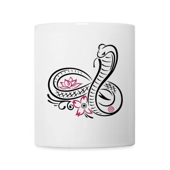 Snake with infinity, lotus and cherry blossom - Mug - white - Front