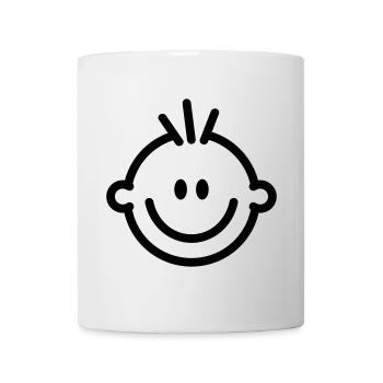 Lustiges, lachendes Comic-Gesicht mit Strubbelhaar - Tasse - Weiß - Vorne