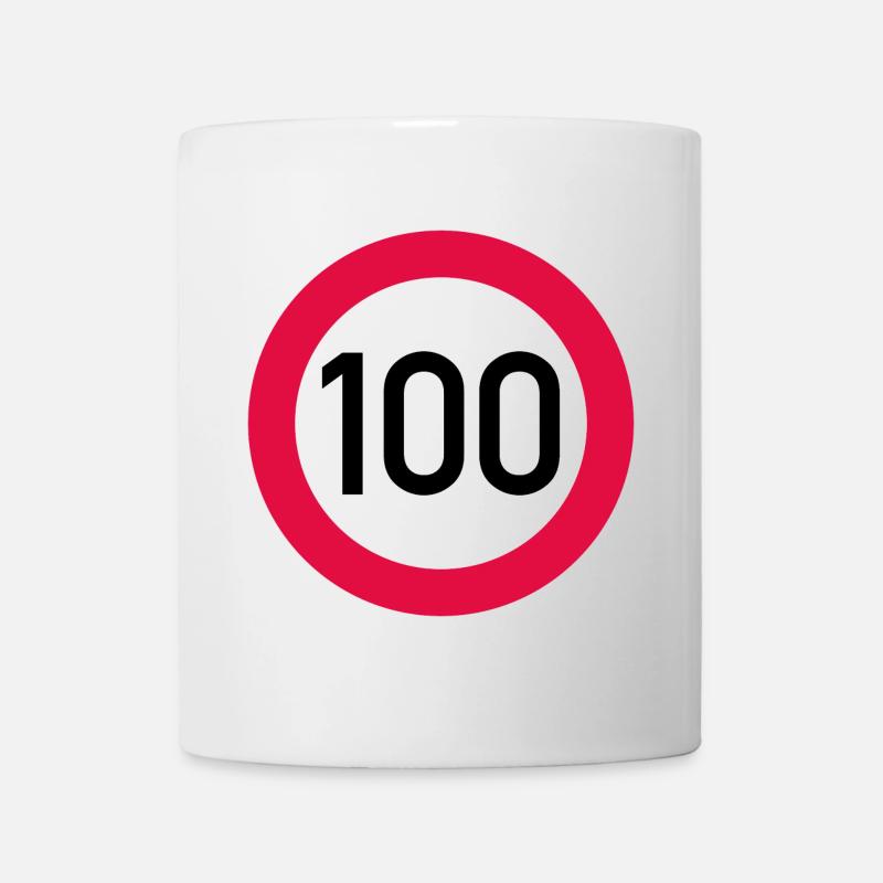 100th birthday Attention! Traffic sign 100 Km/h - Mug - white