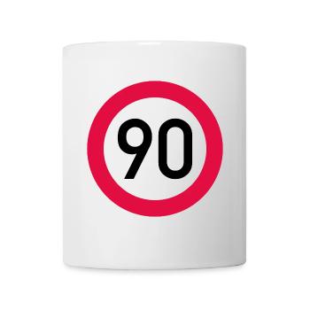 90. Geburtstag Achtung! Verkehrsschild 90 Km/h - Tasse - Weiß - Vorne
