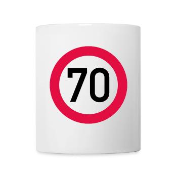 70 ans Attention ! Panneau de signalisation 70 km/h - Mug blanc - blanc - Devant