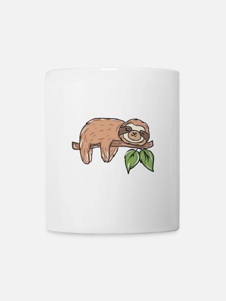 Faultier auf Ast mit Blättern - Tasse - Weiß