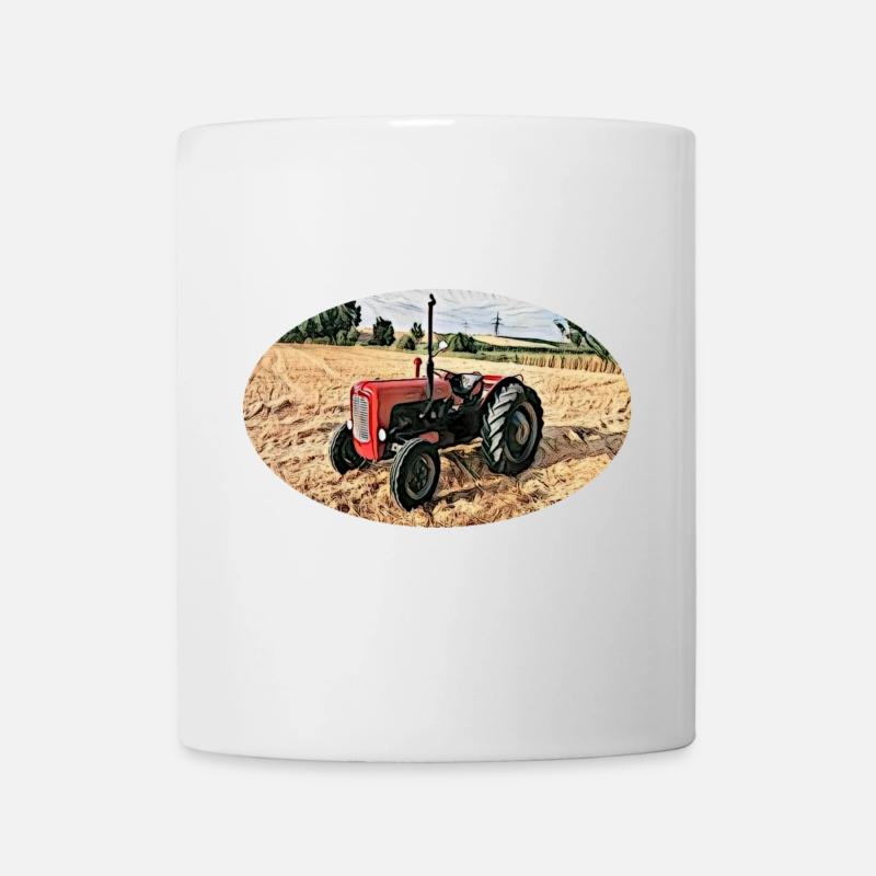 Roter Vintage-Traktor auf Feld - Tasse - Weiß