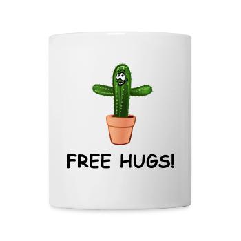 Kaktus breitet herzlich die Arme aus – FREE HUGS! - Tasse - Weiß - Vorne