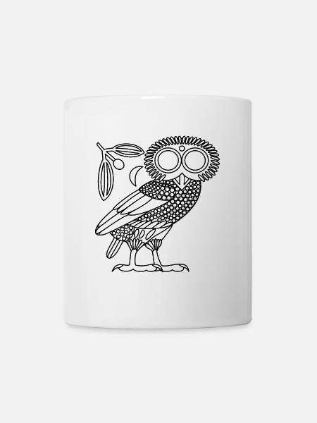 Chouette d'Athéna [Contour noir + Couronne et croissant] - Mug blanc - blanc