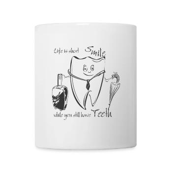 Dessin animé de dentiste avec valise et parapluie - Mug blanc - blanc - Devant