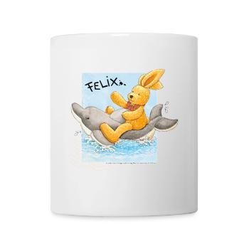 Felix der Hase reitet auf Delfin - Tasse - Weiß - Vorne