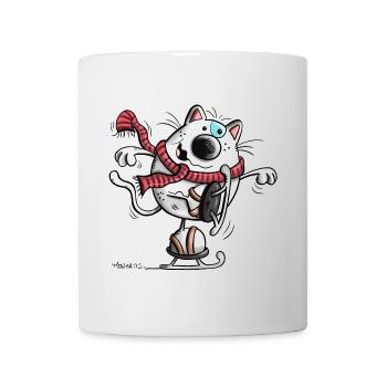 Cat running ice skates - Mug - white - Front