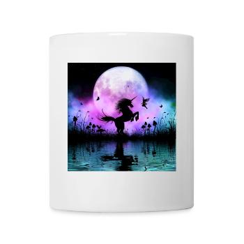 Merveilleuse licorne avec fée la nuit - Mug blanc - blanc - Devant
