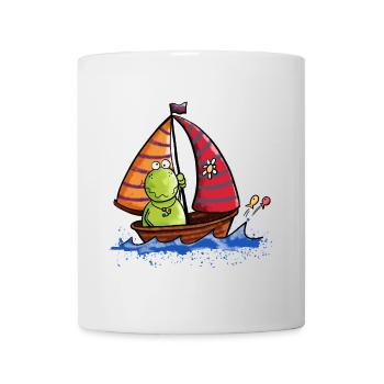Frog at sea - Boat - Sailing - Ship - Comic - Mug - white - Front