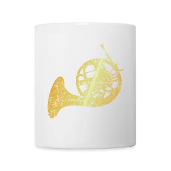 French Horn, Jagdhorn, Horn (Goldgelb) - Tasse - Weiß - Vorne