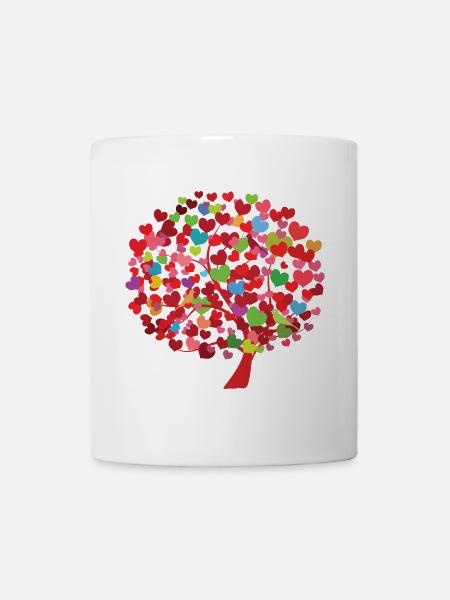 Illustration d’arbre de coeur avec des feuilles colorées - Mug blanc - blanc
