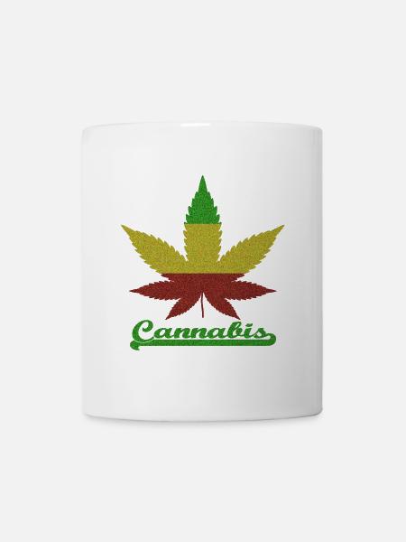 Cannabisblatt / Rotgoldgrün - Tasse - Weiß