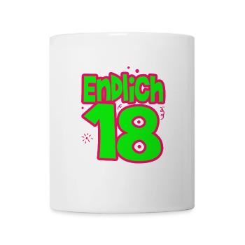 18. Geburtstag - Endlich 18 - Tasse - Weiß - Vorne