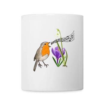 Frühling, Rotkehlchen, Gesang - Tasse - Weiß - Vorne