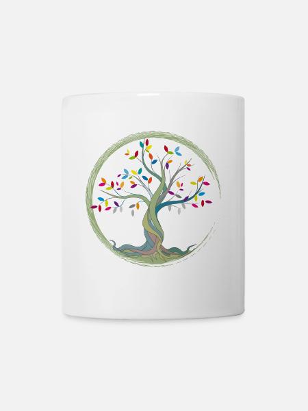 kleiner Baum mit bunten Blättern im Kreis - Tasse - Weiß