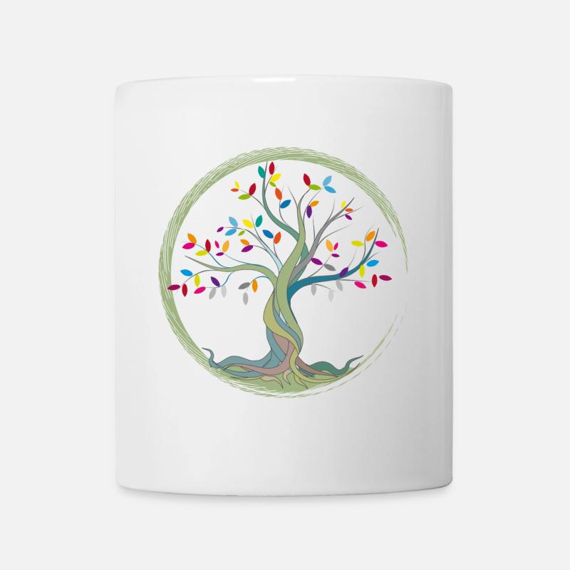 kleiner Baum mit bunten Blättern im Kreis - Tasse - Weiß