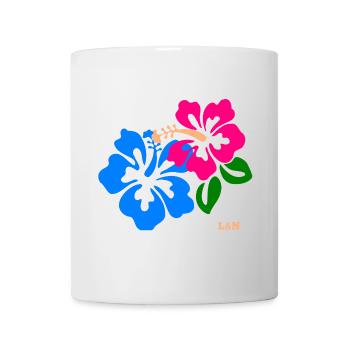 T-shirt with blue and pink hibiscus brand L&N - Mug - white - Front