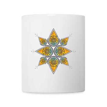 Geometrisches Sonnenmuster in Warmer Farbpalette - Tasse - Weiß - Vorne
