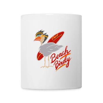 Drôle de cigogne de plage avec planche de surf - Mug blanc - blanc - Devant