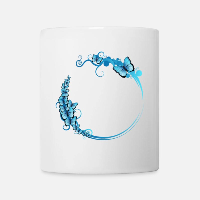 blauer Schmetterlings Rahmen für eigene Texte - Tasse - Weiß