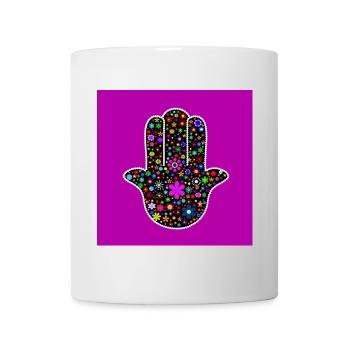 Hand von Fatima mit bunten Blumen - Tasse - Weiß - Vorne