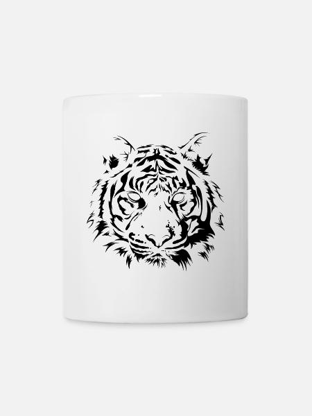 Tigre dessin gros chat Portrait Illustration - Mug blanc - blanc