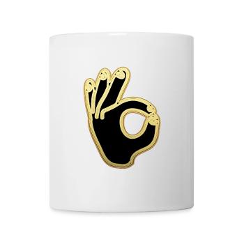 OK Sign Gold and Black Cool Okay Hand Salute - Mug - white - Front