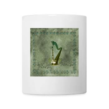 Harpe celtique avec noeud celtique et fleurs avec oiseau - Mug blanc - blanc - Devant