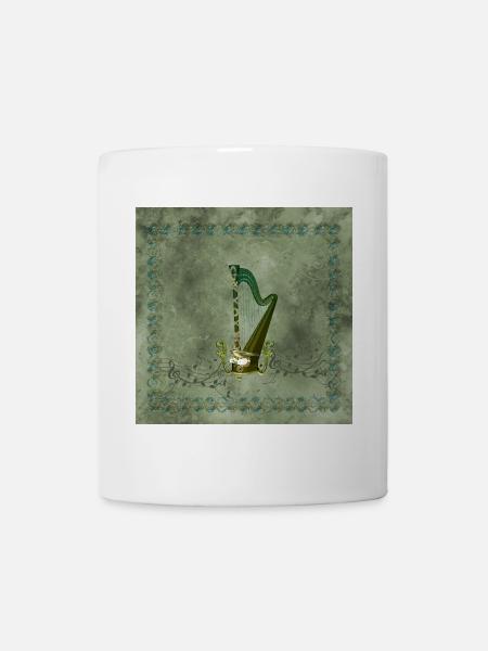 Celtic harp with celtic knot and flowers with bird - Mug - white