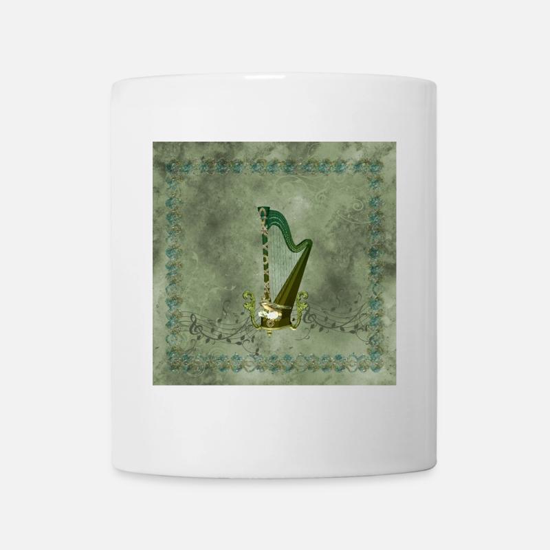 Keltische Harfe mit keltischem Knoten und Blumen mit Vogel - Tasse - Weiß