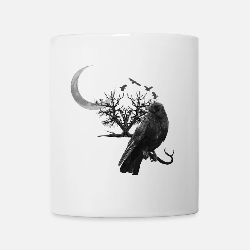 kolkrabe, mondsichel, Bäume, gothic design - Tasse - Weiß