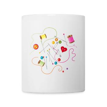 Sewing utensils buttons, needle, thread and sewing thread - Mug - white - Front