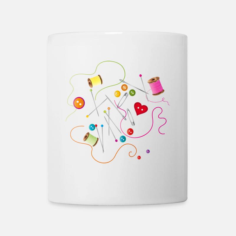 Sewing utensils buttons, needle, thread and sewing thread - Mug - white