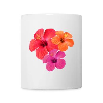 Tropischer Hibiskus-Dreier in Rot, Orange & Pink - Tasse - Weiß - Vorne