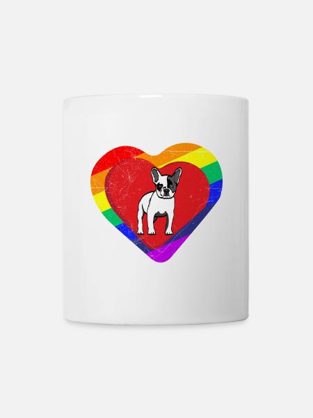 Cadeau de coeur arc-en-ciel bouledogue français - Mug blanc - blanc