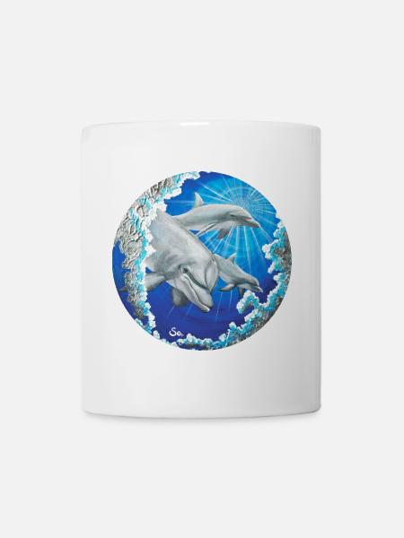 Neugierige Delfine - Sonja Ariel von Staden - Tasse - Weiß