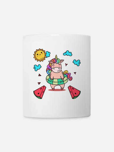 Einhorn Urlaub Schwimmreifen Meer Strand Sommer - Tasse - Weiß
