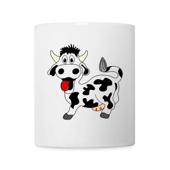 Cheerful black and white cow with tongue out of the mouth - Mug - white - Front