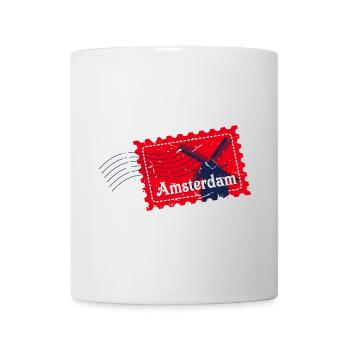 Badge de timbre souvenir voyage Amsterdam Pays-Bas - Mug blanc - blanc - Devant