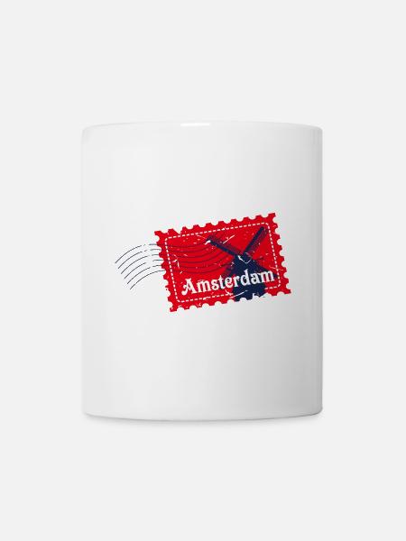 Badge de timbre souvenir voyage Amsterdam Pays-Bas - Mug blanc - blanc