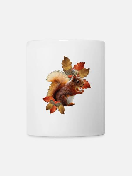 Motif écureuil avec feuilles de chêne, femme d’automne - Mug blanc - blanc