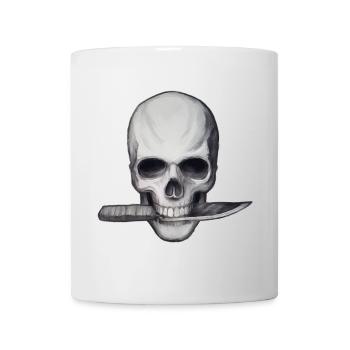 Skull with knife in mouth - Mug - white - Front