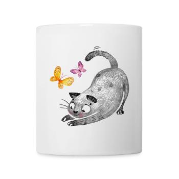 Katzenspiel mit Schmetterlingen - Tasse - Weiß - Vorne
