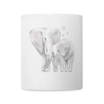 Jolie maman éléphant et bébé croquis aquarelle avec - Mug blanc - blanc - Devant