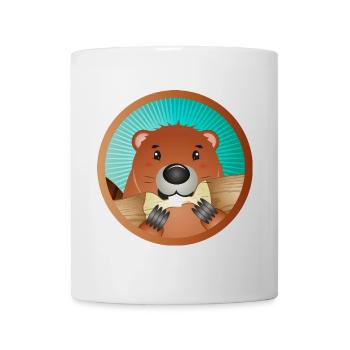 cute rodent patch - beaver nibbles on wood - Mug - white - Front