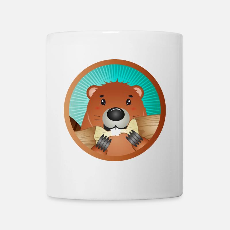 niedliches Nagetier Patch - Biber knabbert am Holz - Tasse - Weiß