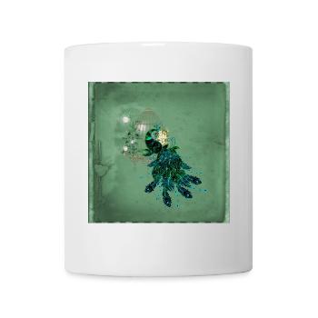 Elegant peacock with cage and flowers. - Mug - white - Front